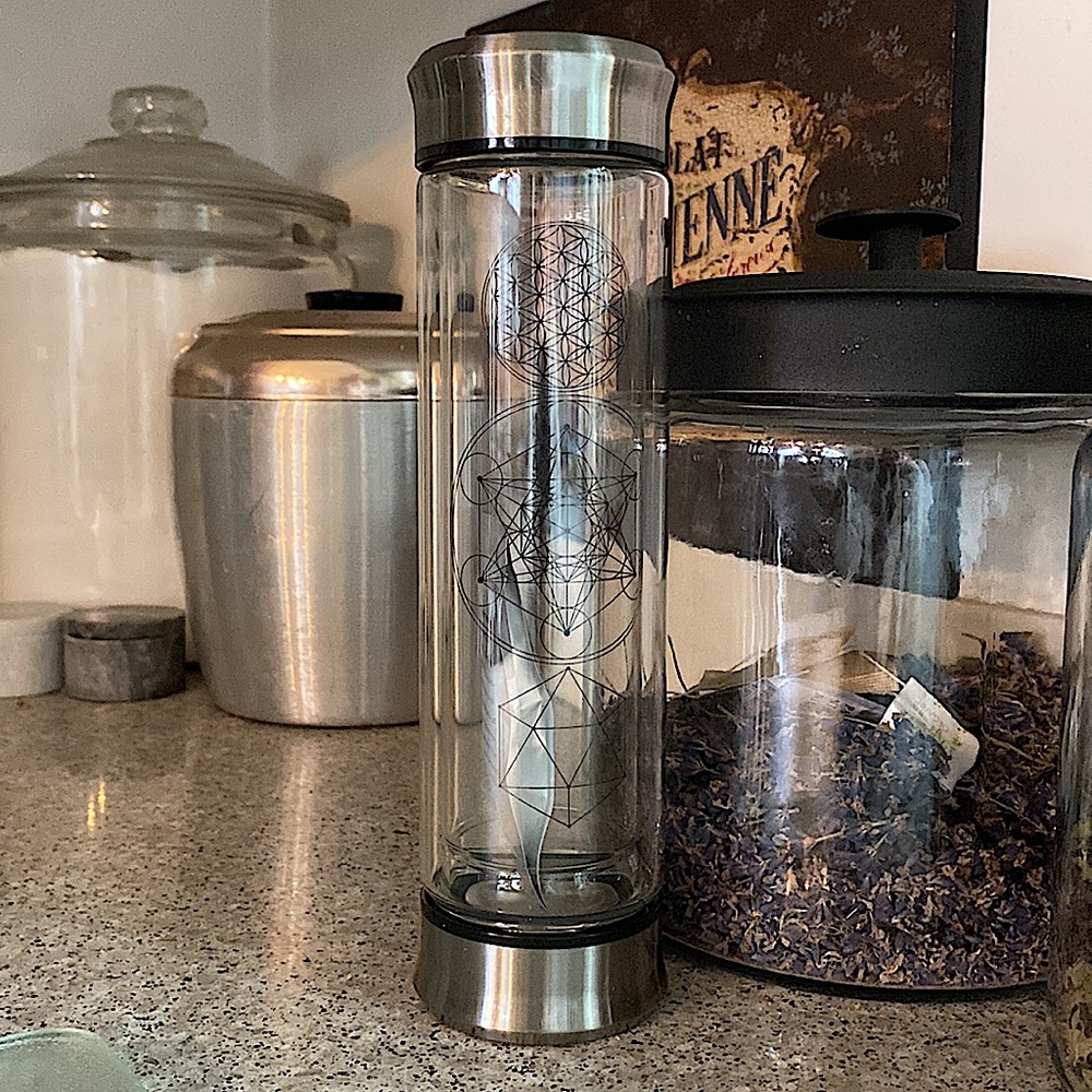 NEW W/OUT TAGS—TEA FORTE Glass & Stainless Steel Travel Bottle